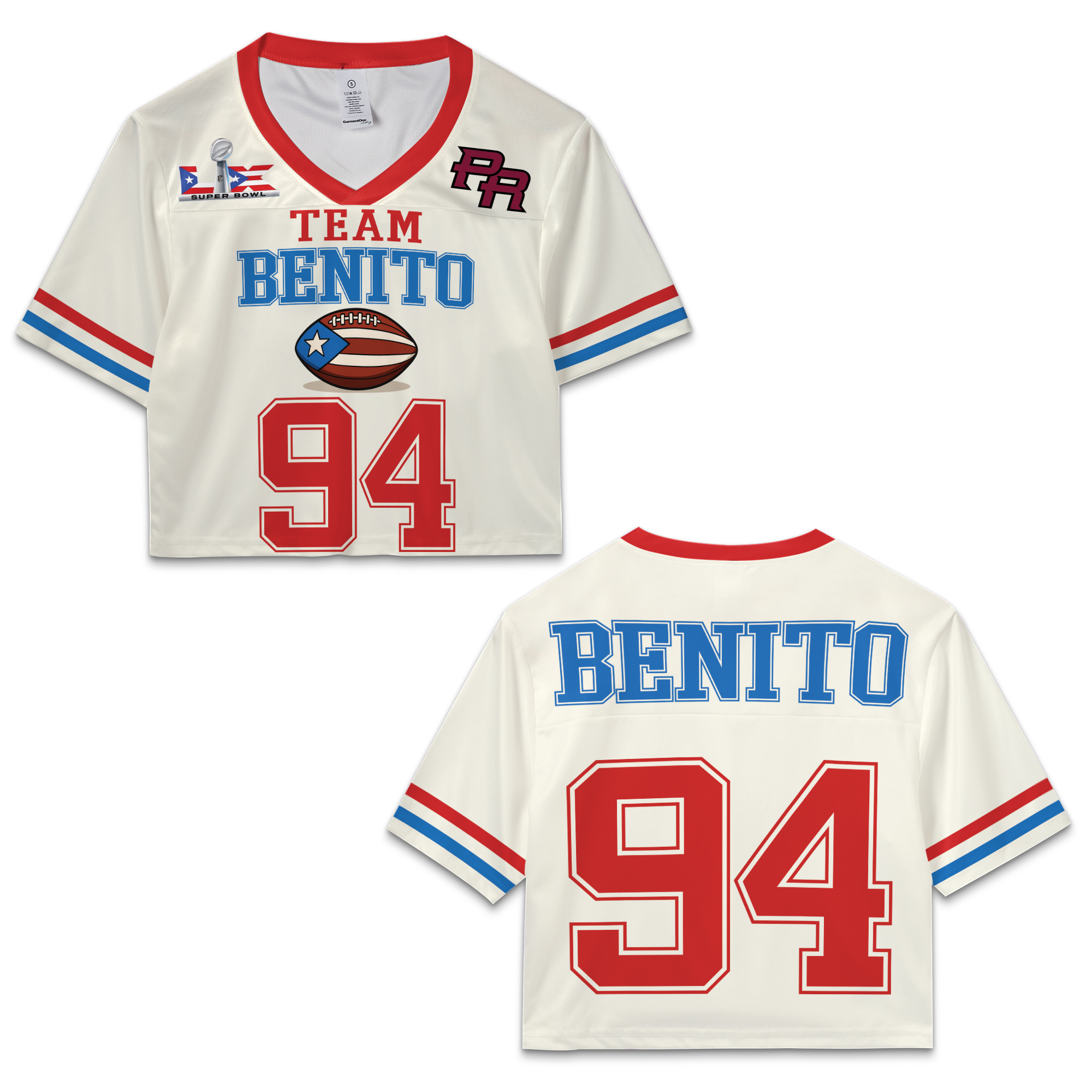 BeniTo All-Over Print Mesh Football Crop Top Jersey - Bad Bunny Jersey