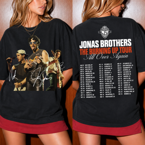 Jonas Brothers Burning Up All Over Again Tour Dates | Jo Bros Fan Autograph Shirt | Vintage-Inspired Concert Tee